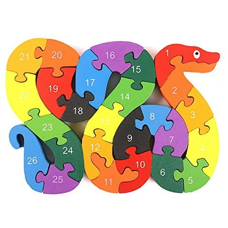 26pcs Alphabet Wooden Puzzle Jigsaw Kids Number Block Preschool Snake Toy JS